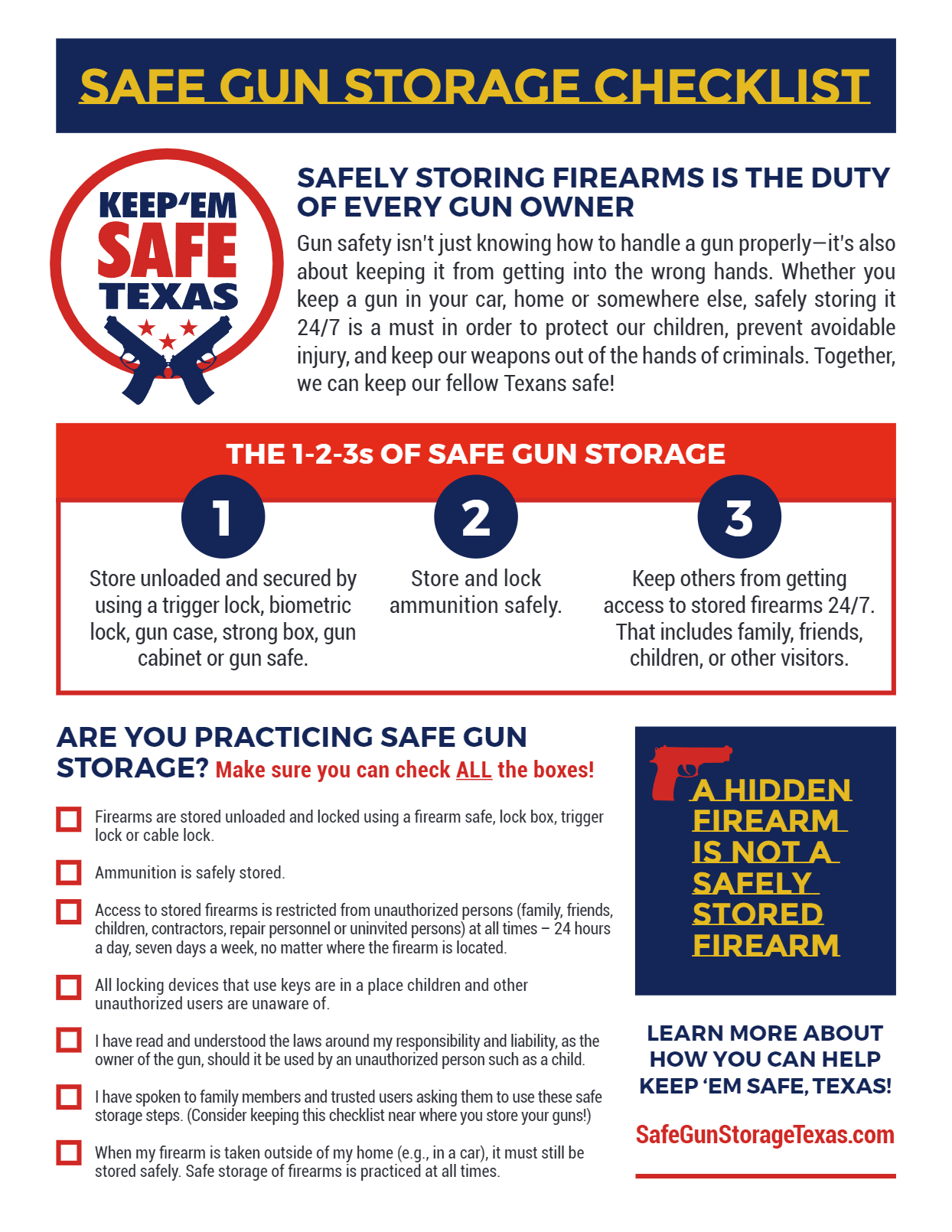 Safe Gun Storage Checklist English