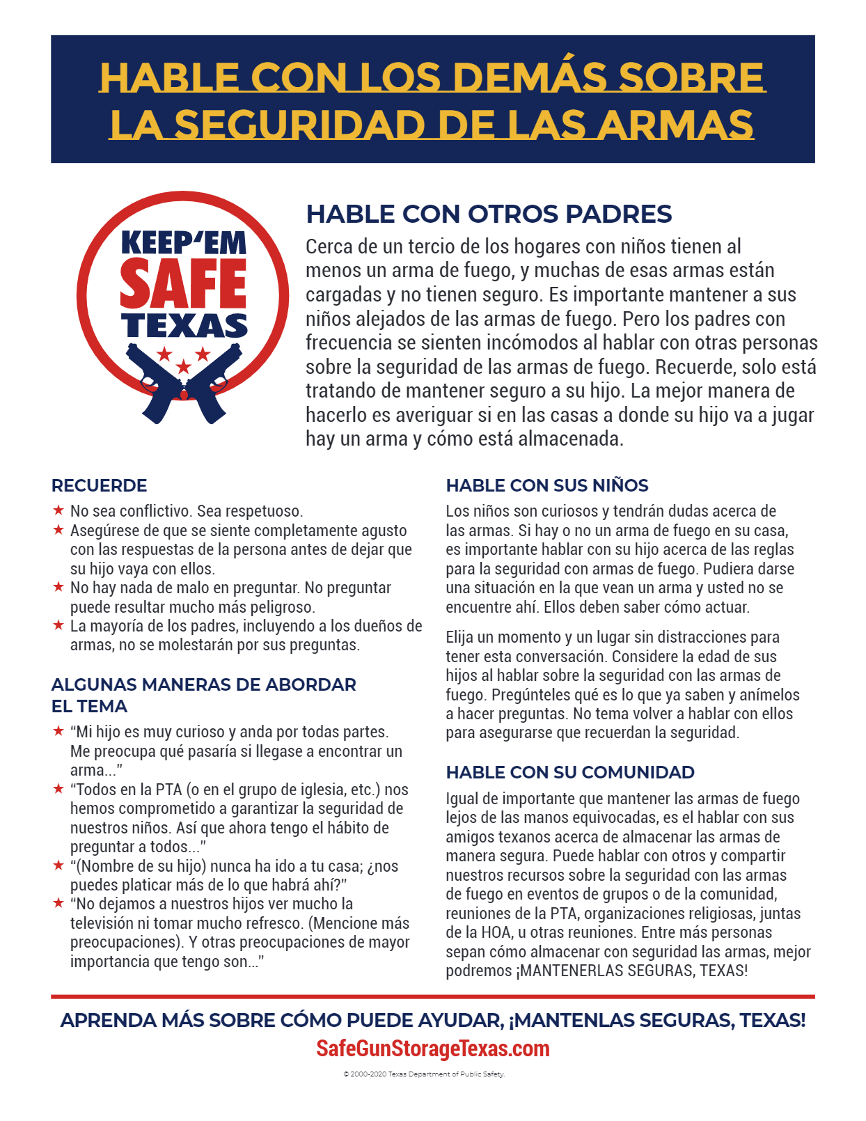 Talking to others about gun safety Spanish