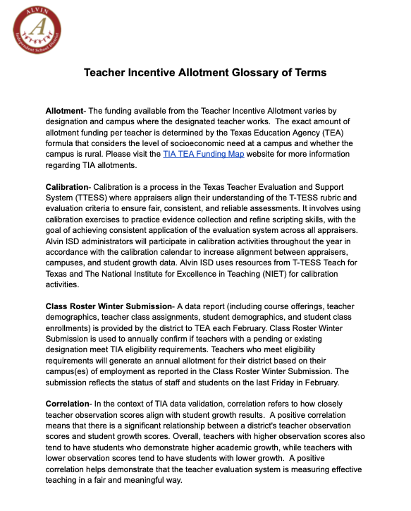 Glossery of Terms
