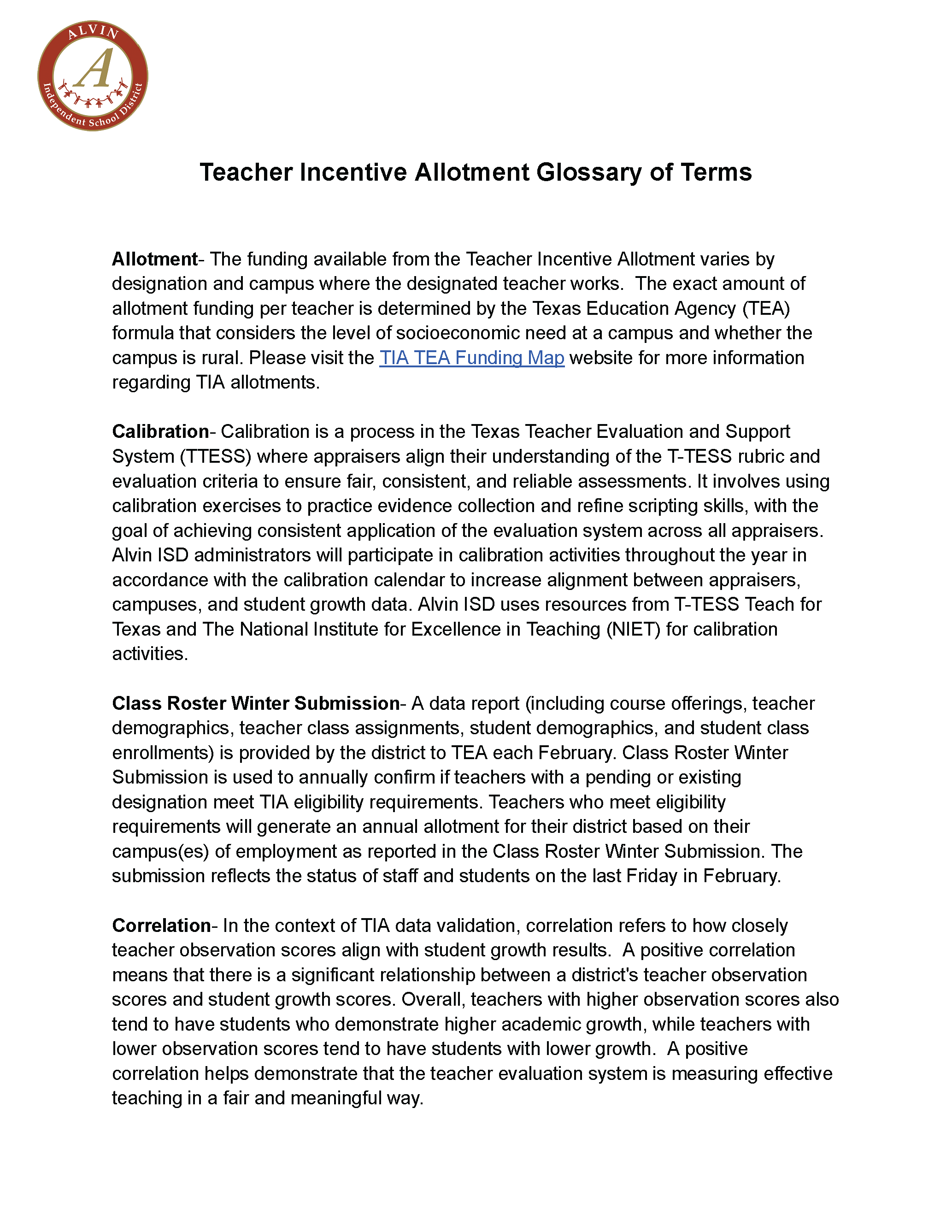 TIA Glossary of Terms