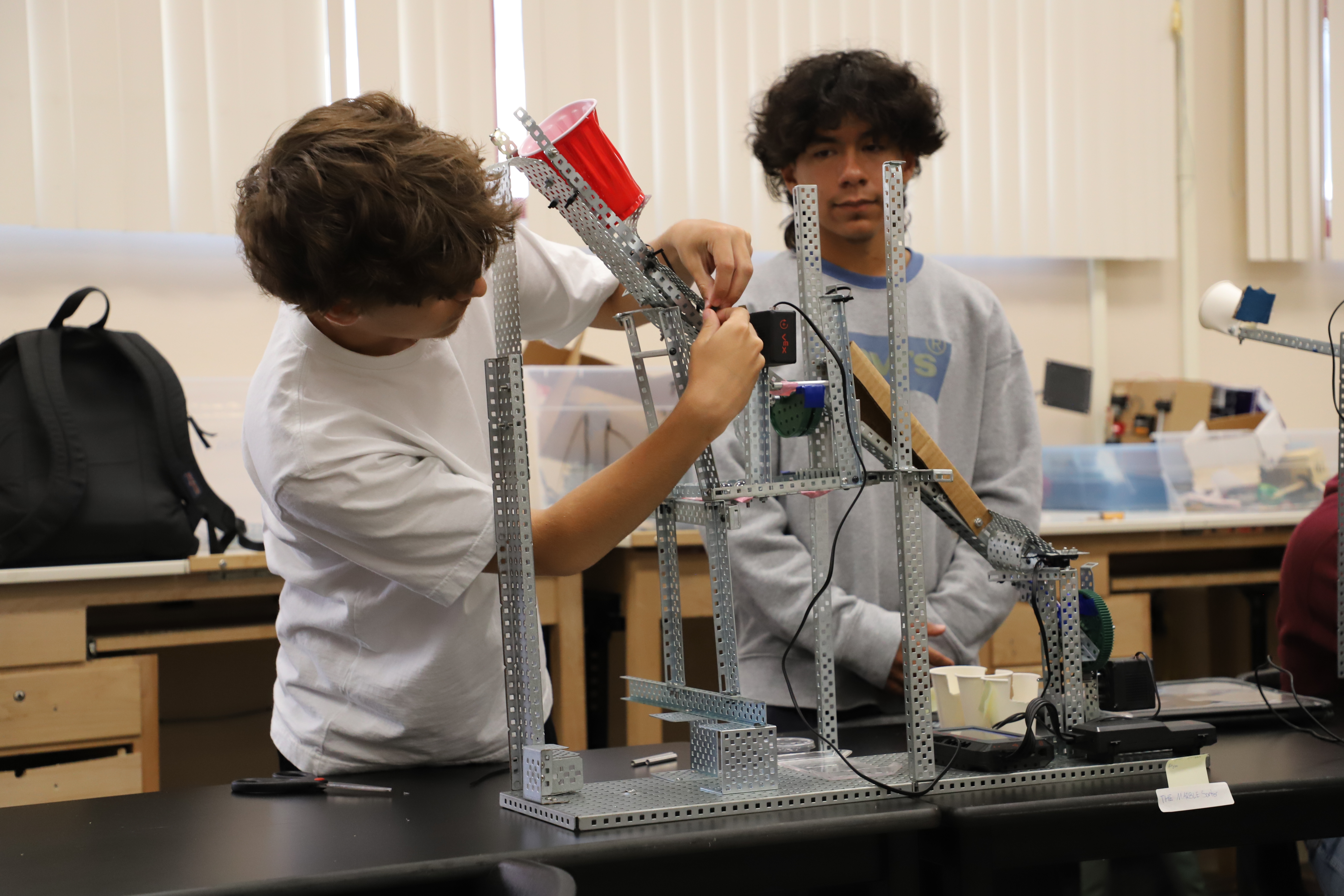 Engineering students work on project