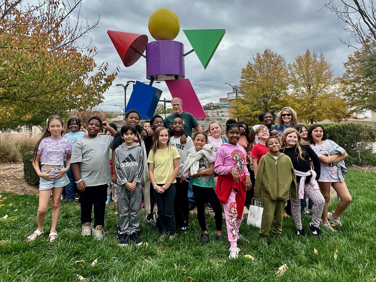 Students gathered outside of the classroom