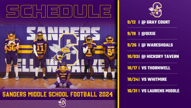 Color photo of football team with dates of games listed