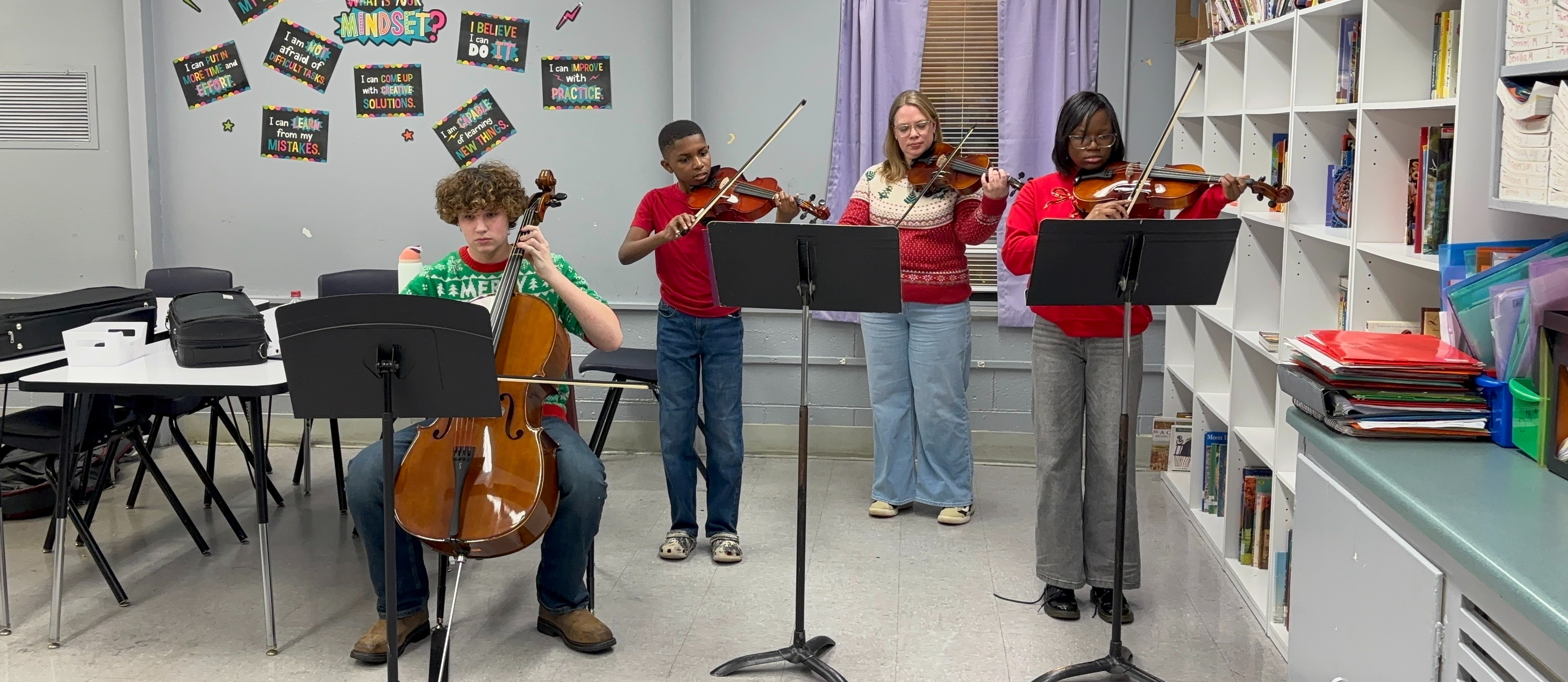 Color photo of strings students at Fine Arts Night