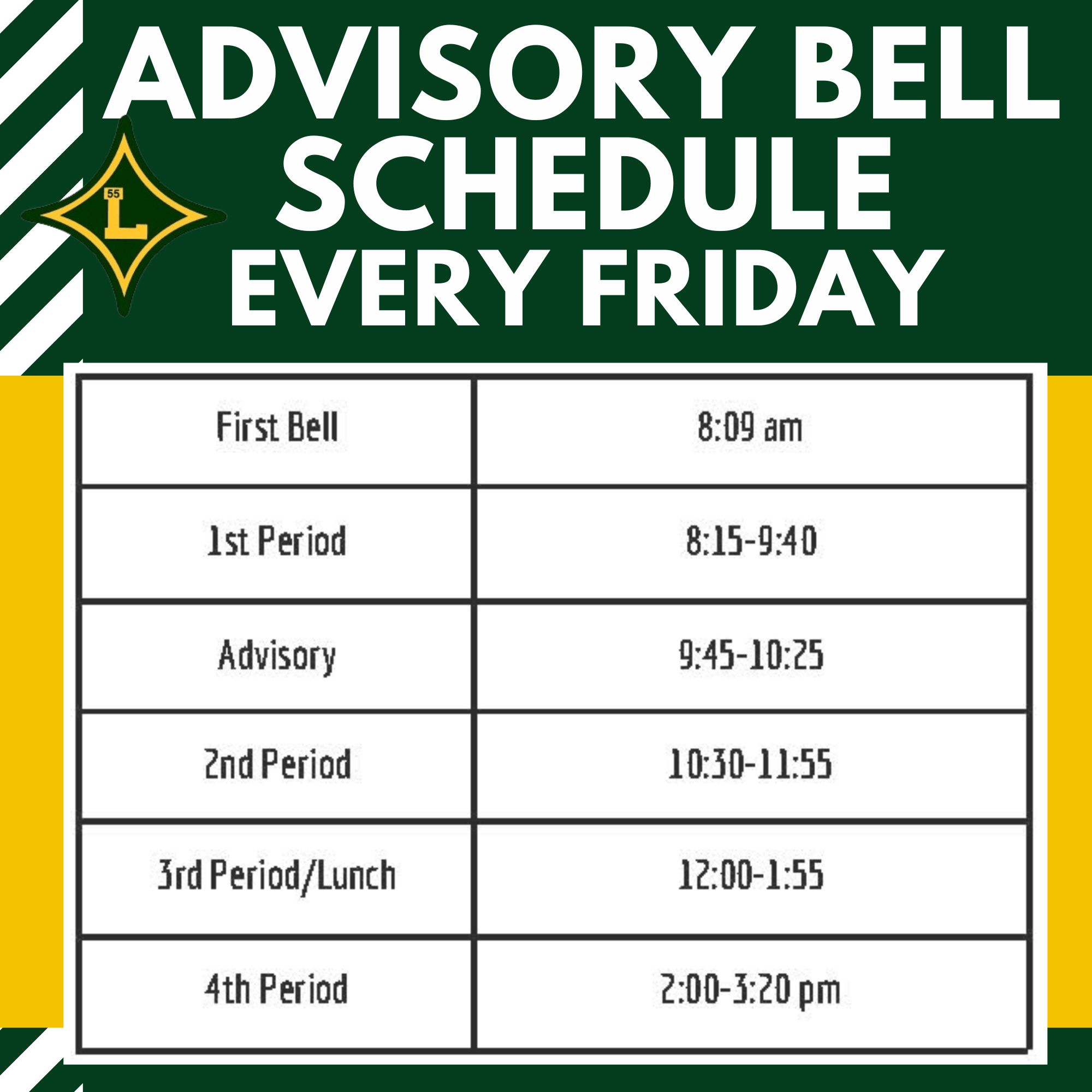 Advisory Bell Schedule Every Friday