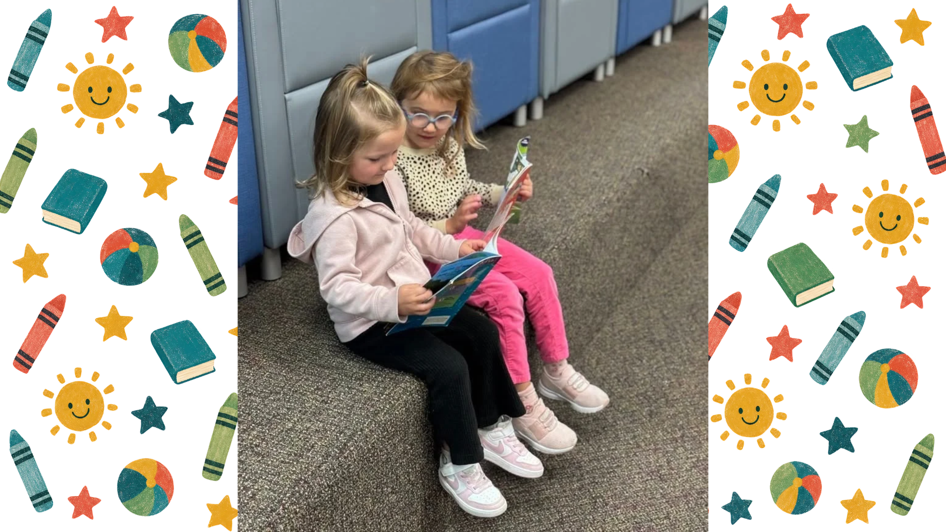 2 girls reading in a library