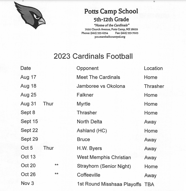 Football Potts Camp High/Middle School