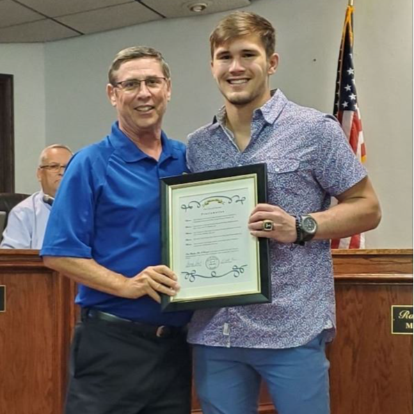 Congrats to Zane Coleman! Zane was recently presented with a proclamation at the June 4th City Council meeting proclaiming May 7th as Zane Coleman day and recognizing him for his achievements as a wrestler and outstanding student for Choctaw High School.