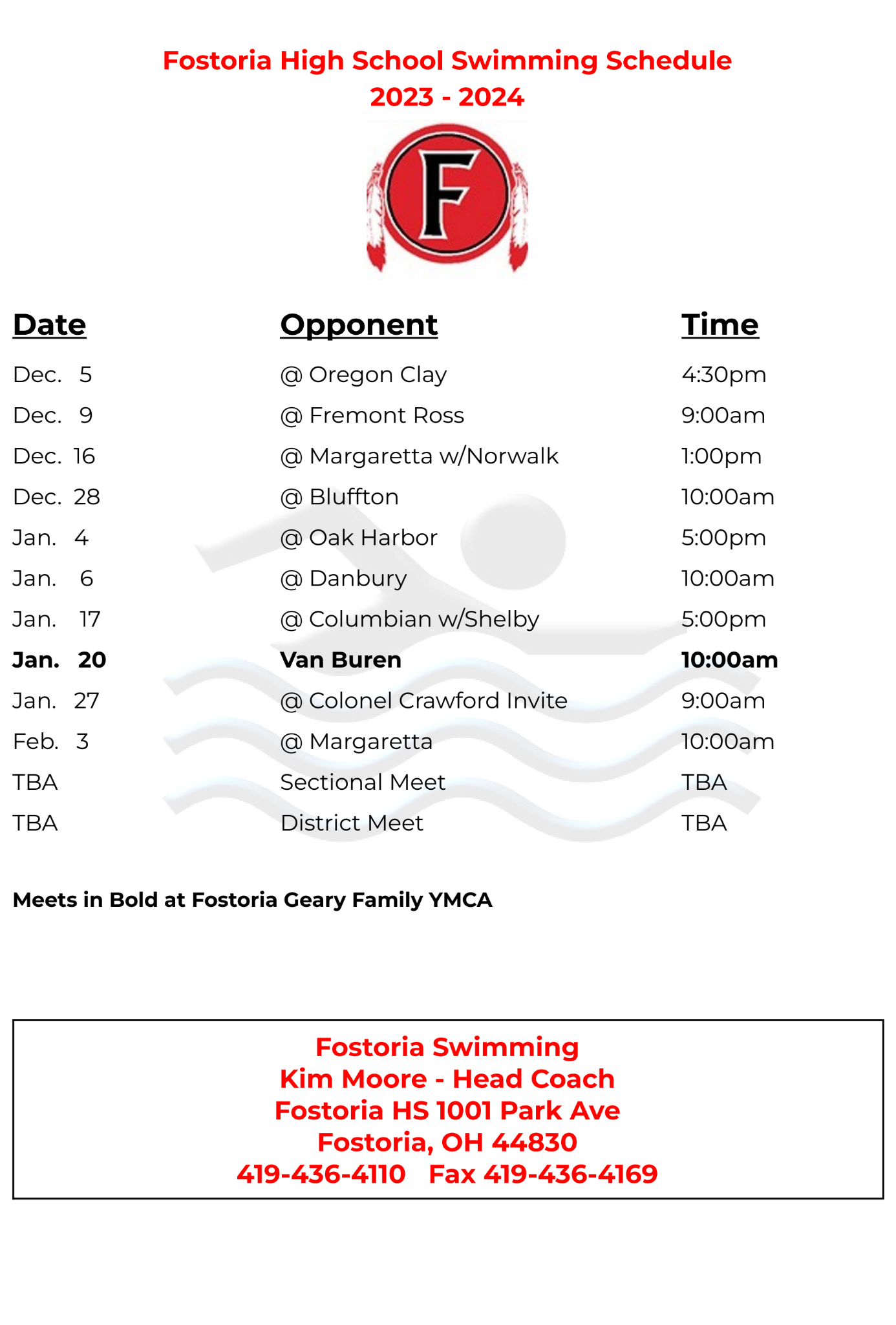 swimming schedule