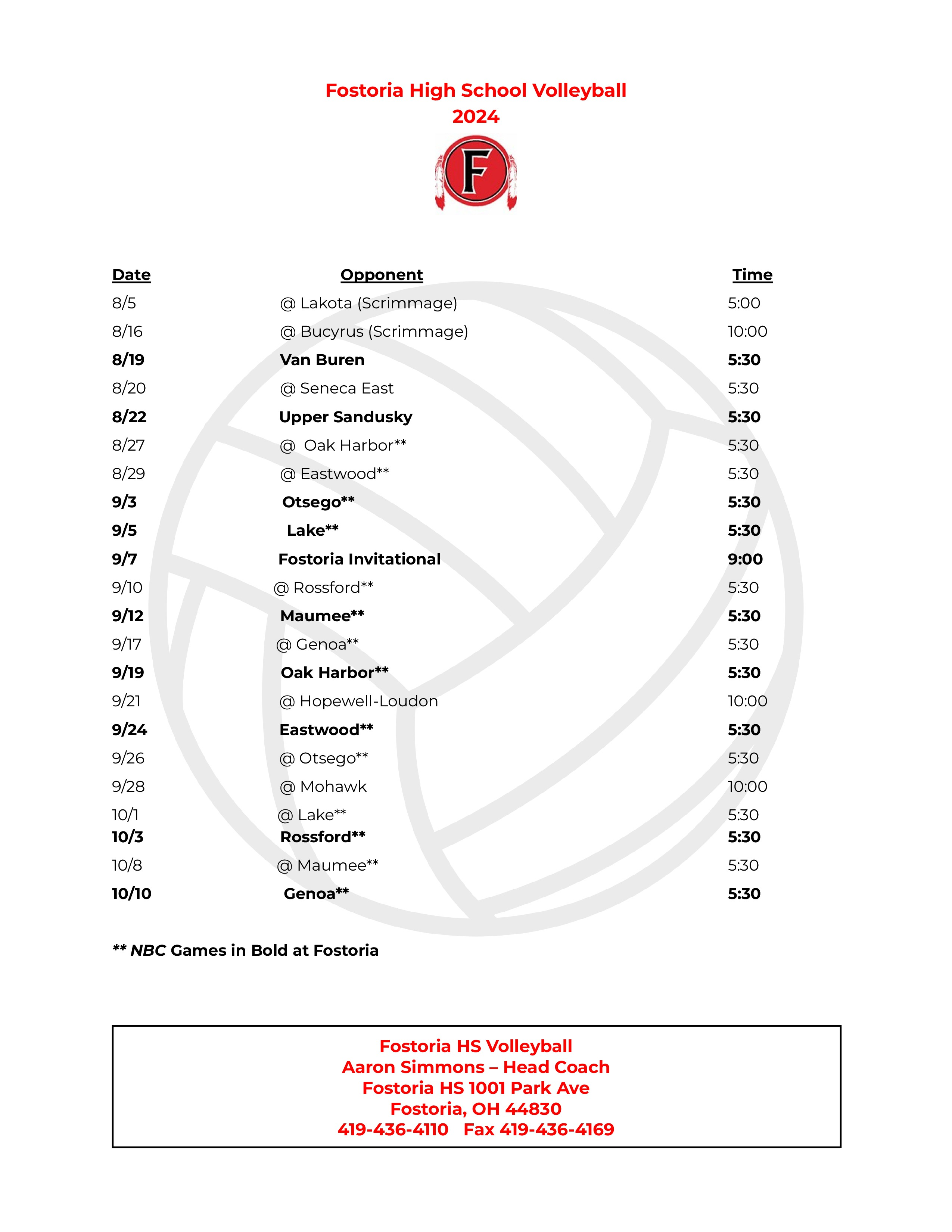 varsity volleyball schedule