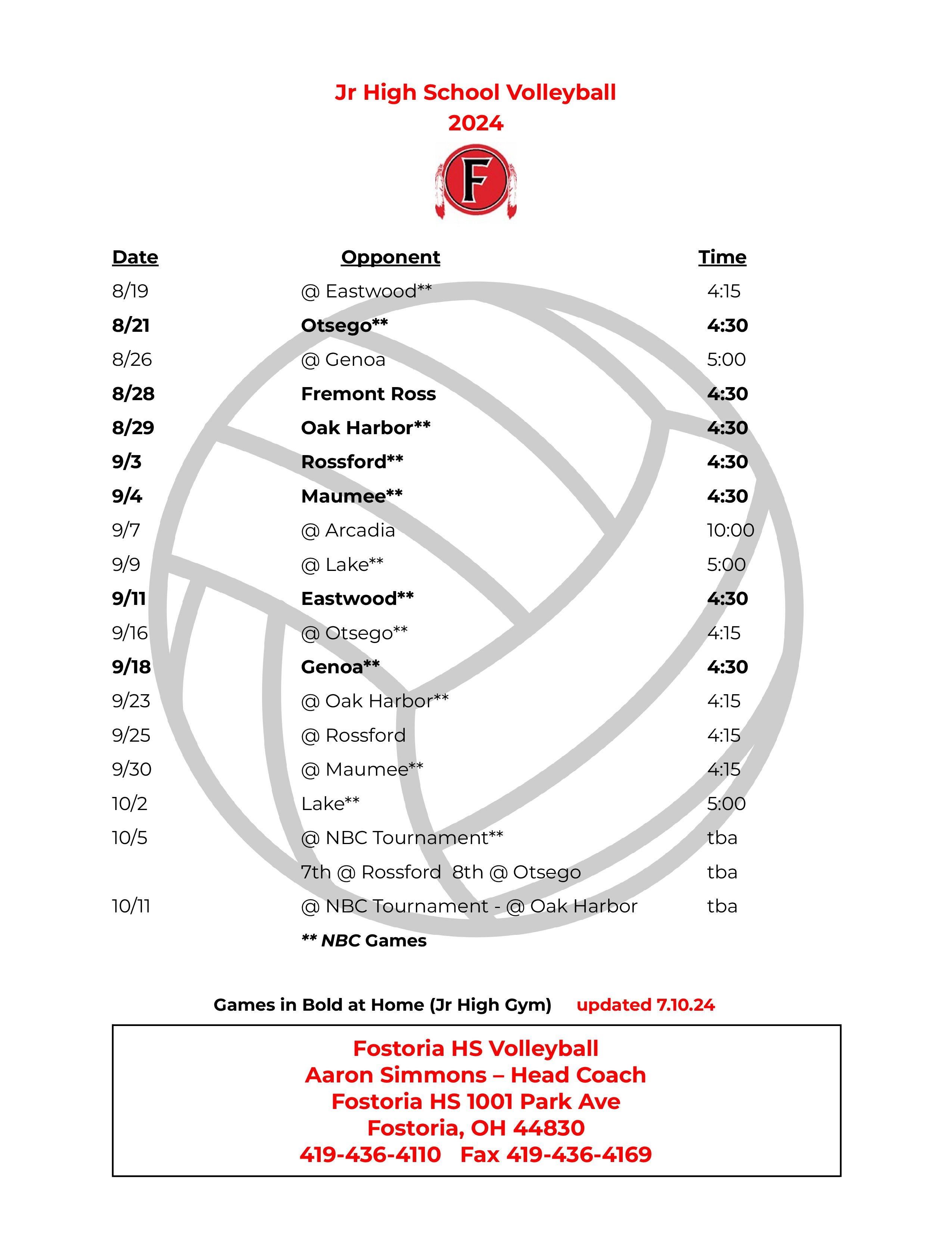 jh volleyball schedule