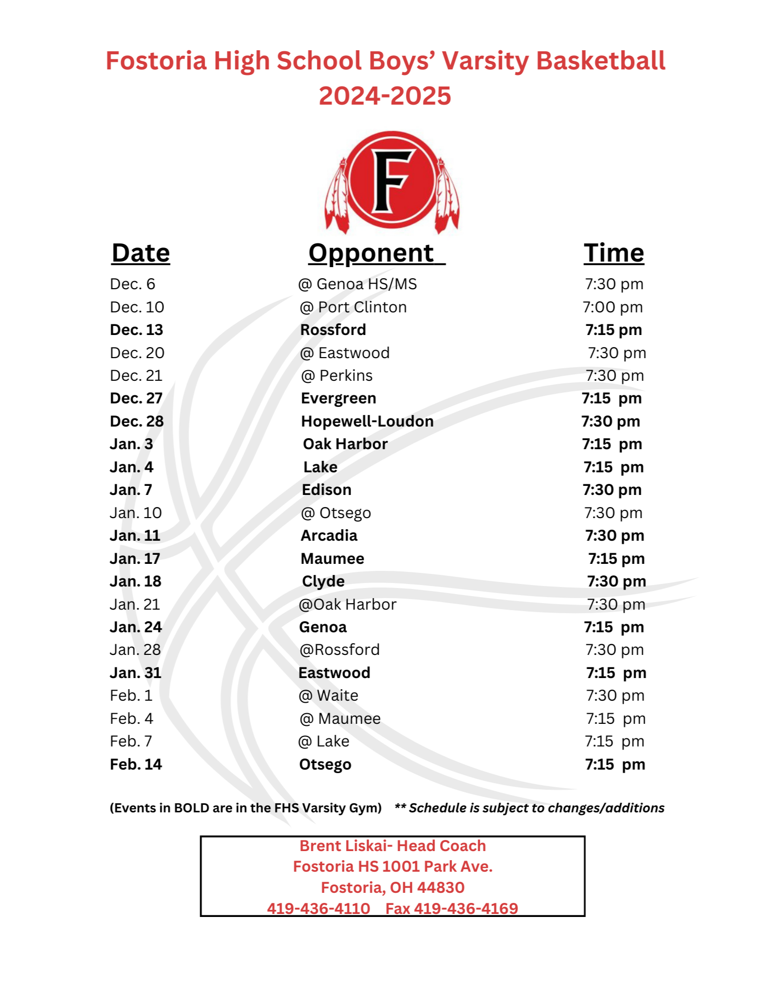 varsity boys schedule