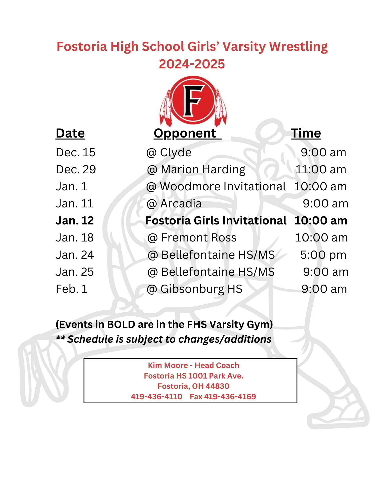 Girls' Varsity Wrestling Schedule