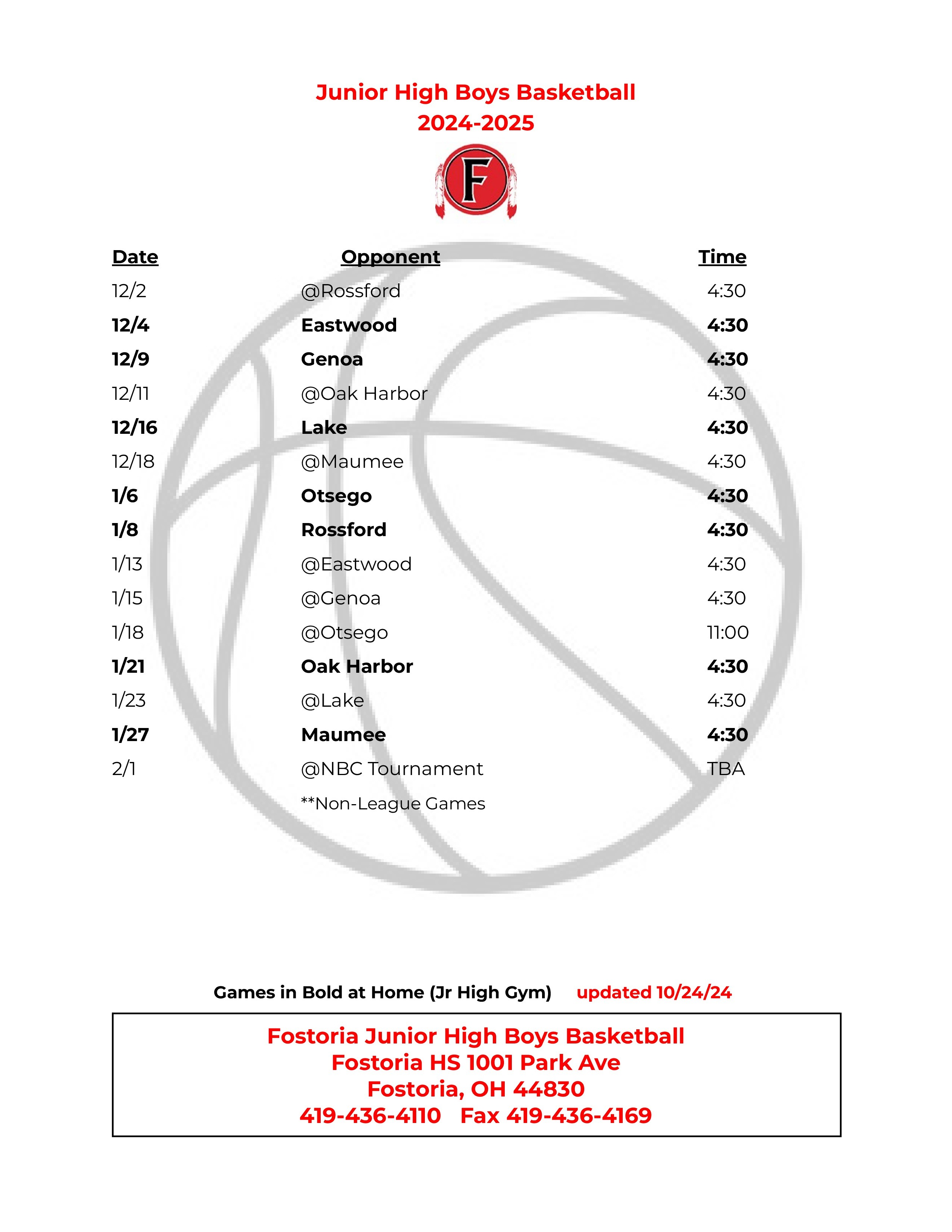 boys schedule