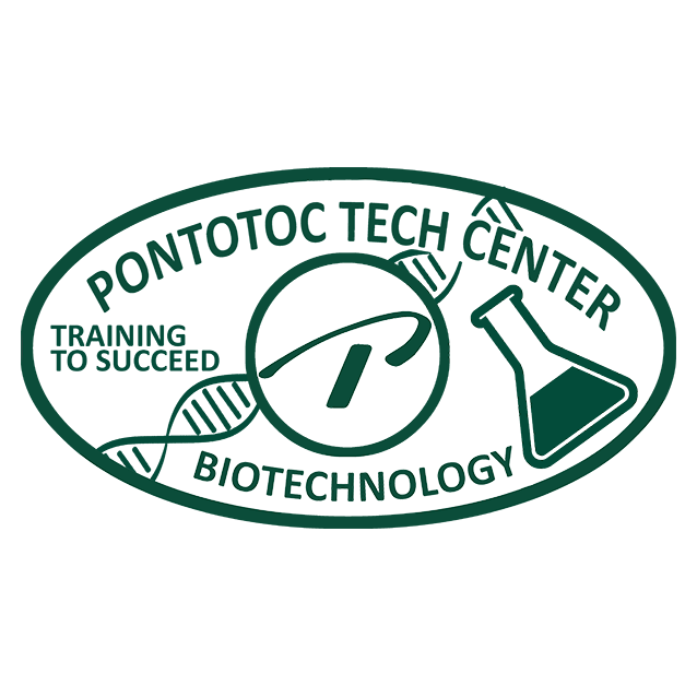 Biotechnology logo with image of dna strand and beaker