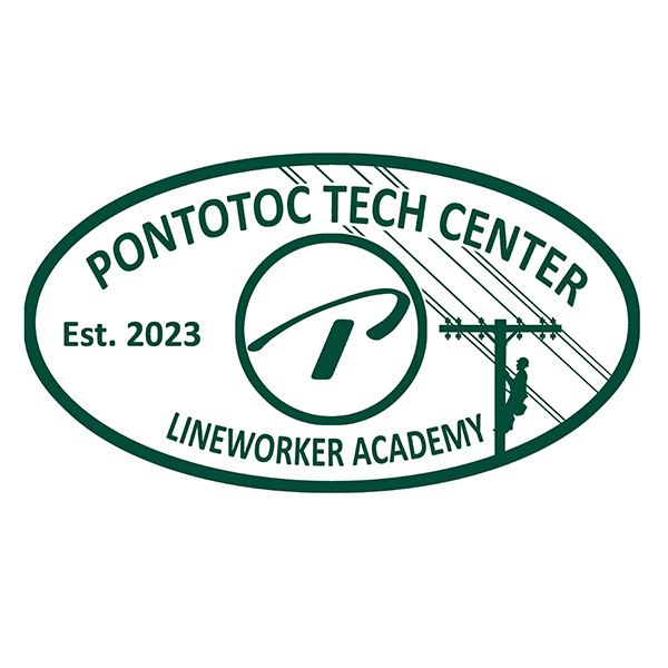 Lineworker logo with image of lineman on pole