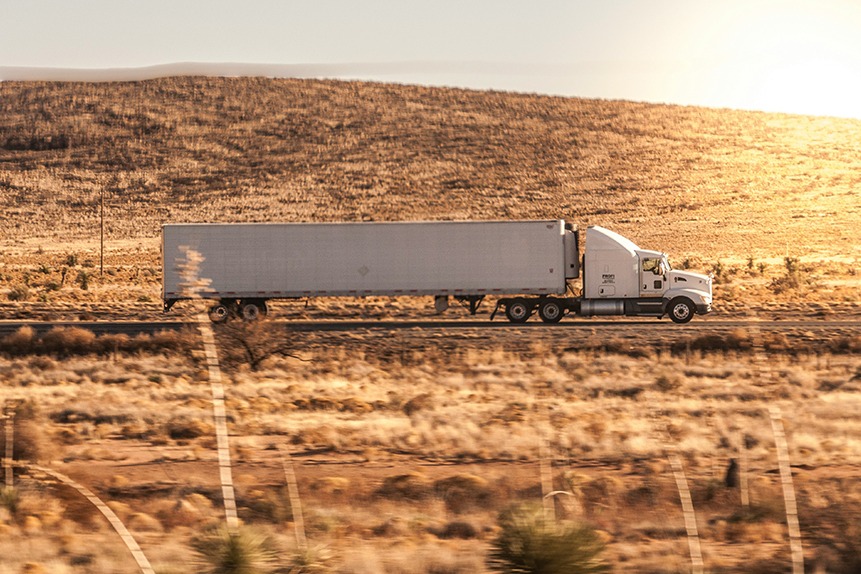 Truck driving down the highway