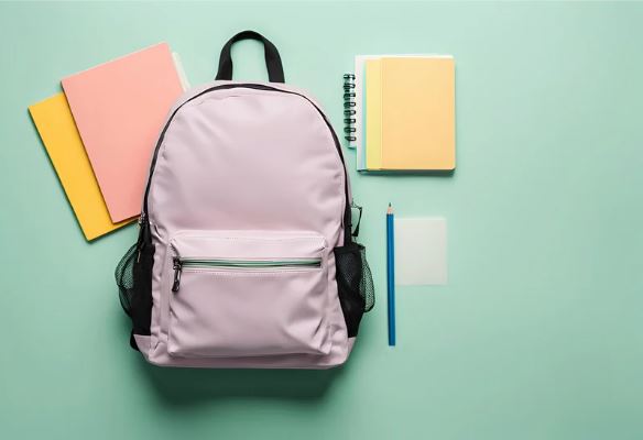 Picture of a backpack, pencil, folders, and a notebook