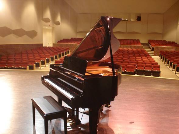 grand piano in auditorium