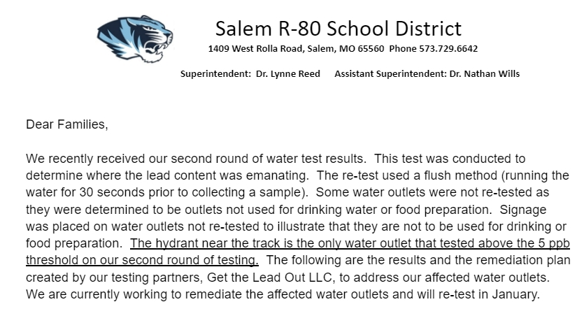 2nd Water Test Results