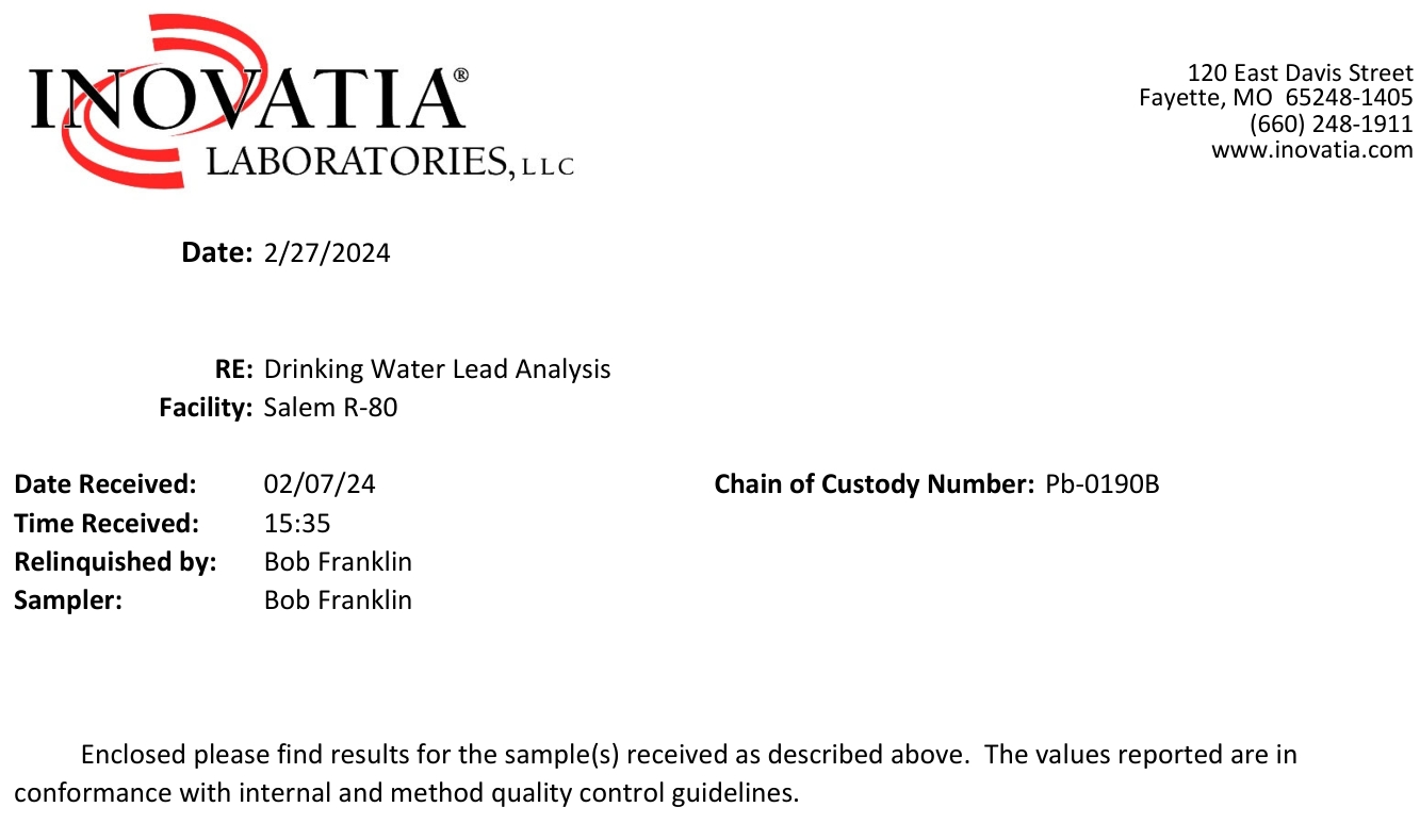 Water Test Results