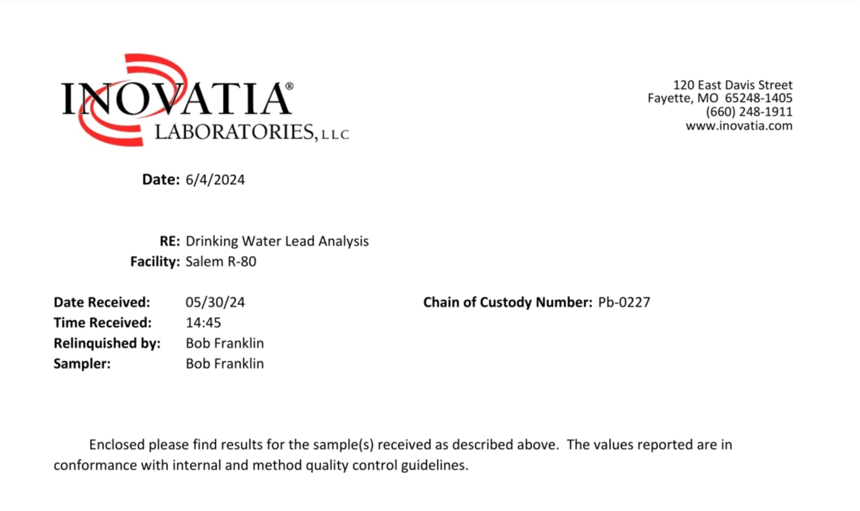 Water Test Results