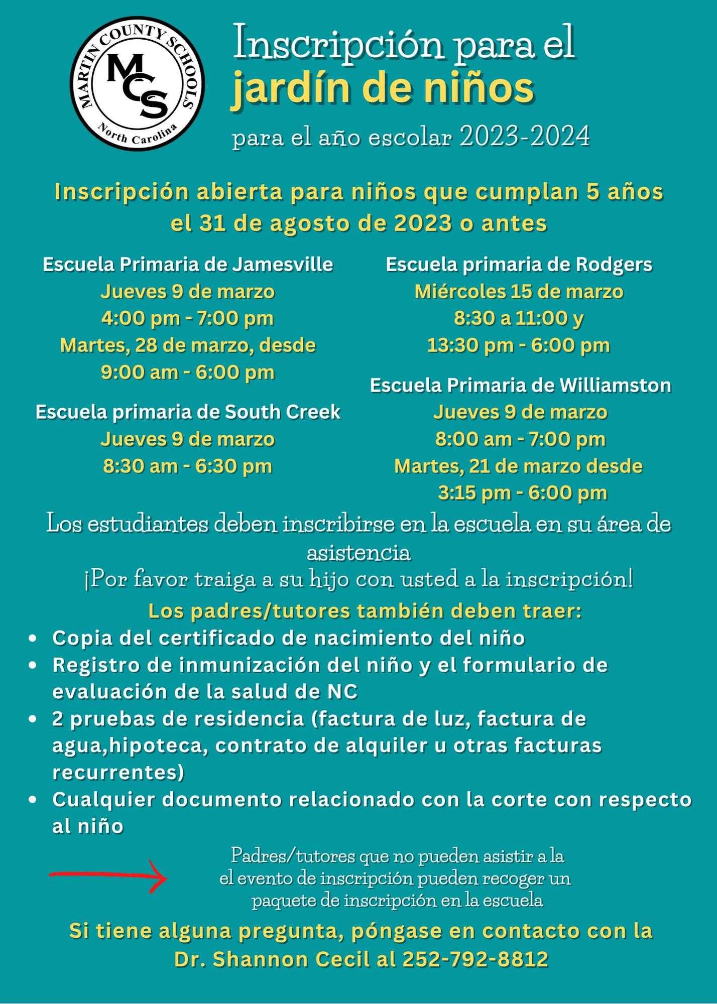 KINDERGARTEN REGISTRATION GUIDE 2023-2024 | Martin County Schools NC