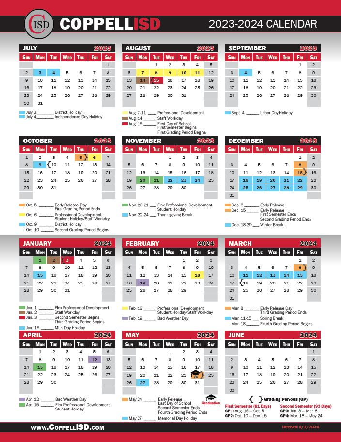 Calendar Coppell ISD