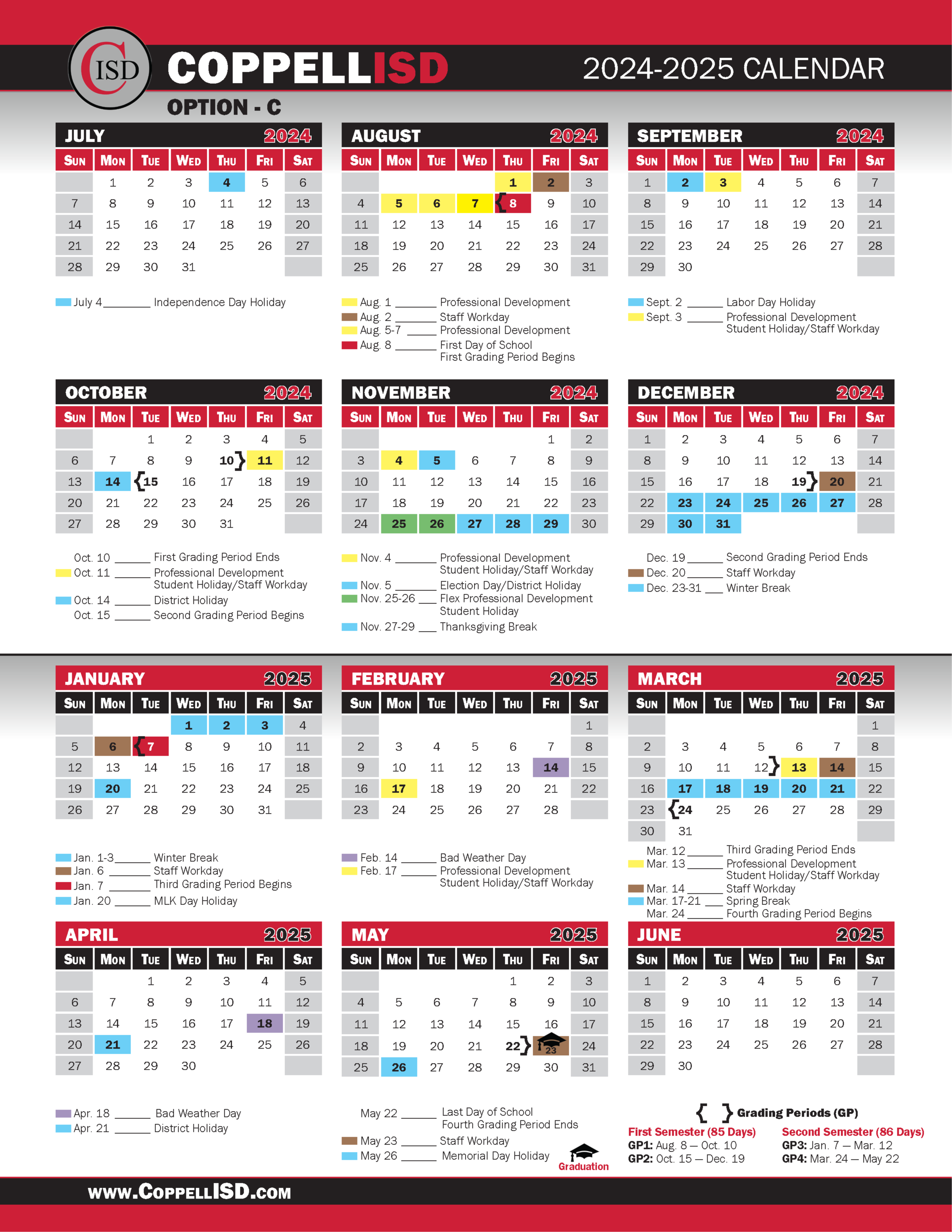 Calendar Options Coppell ISD