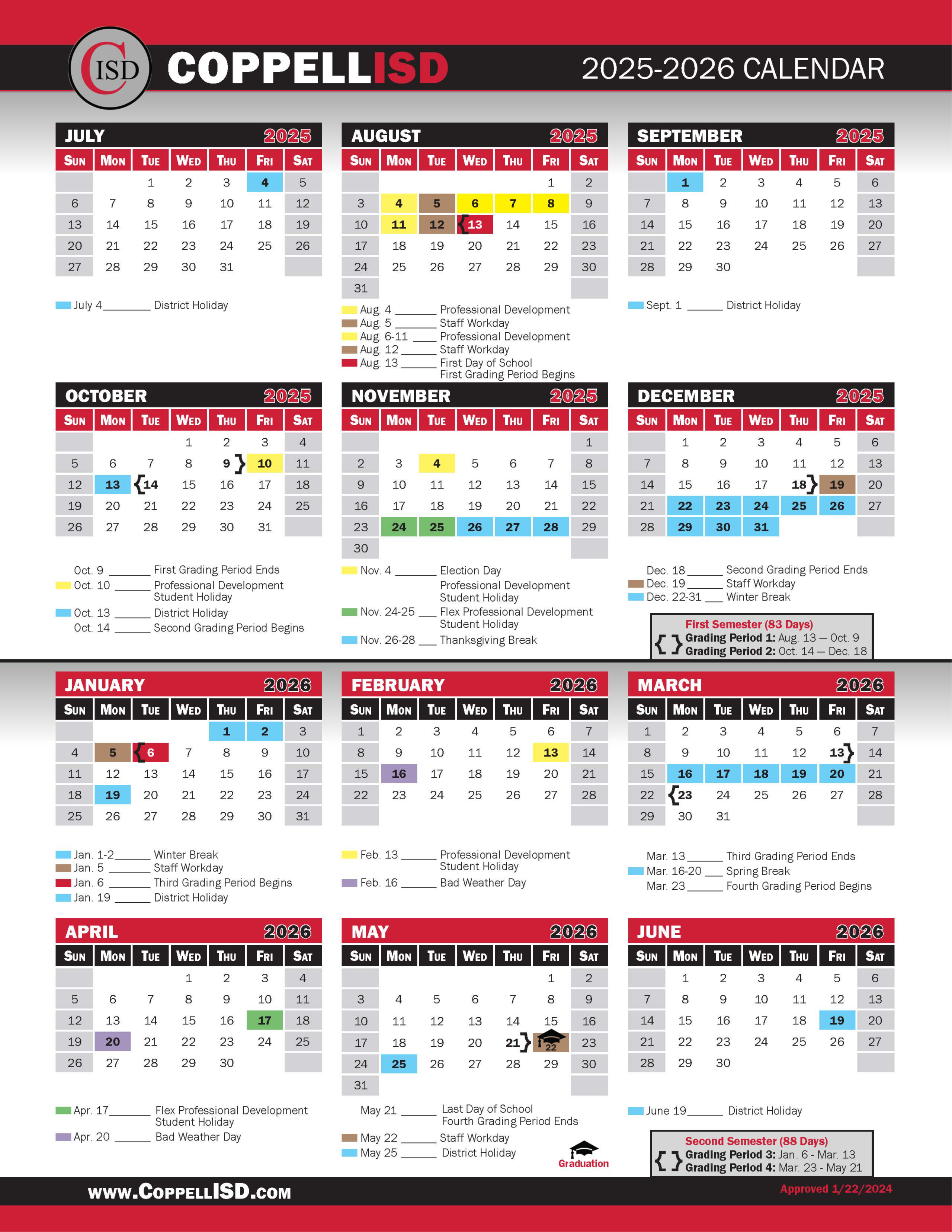 Calendar Coppell ISD