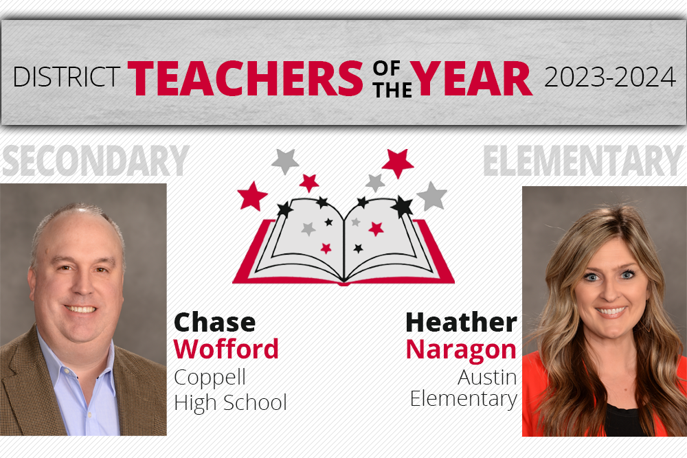 District Teachers of the Year. Heather Naragon was named Elementary Teacher of the Year and Chase Wofford was named Secondary Teacher of the Year.