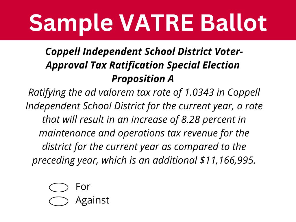 Sample VATRE Ballot: Coppell Independent School District Voter-Approval Tax Ratification Special Election Proposition A