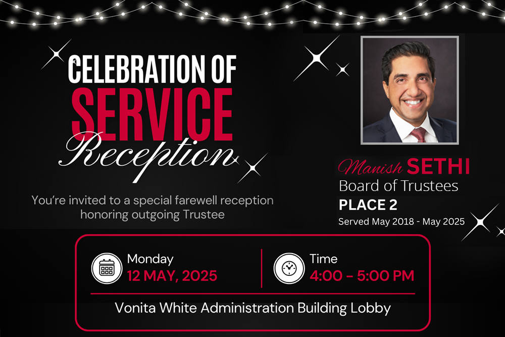 Celebration of Service Reception for Manish Sethi graphic. 