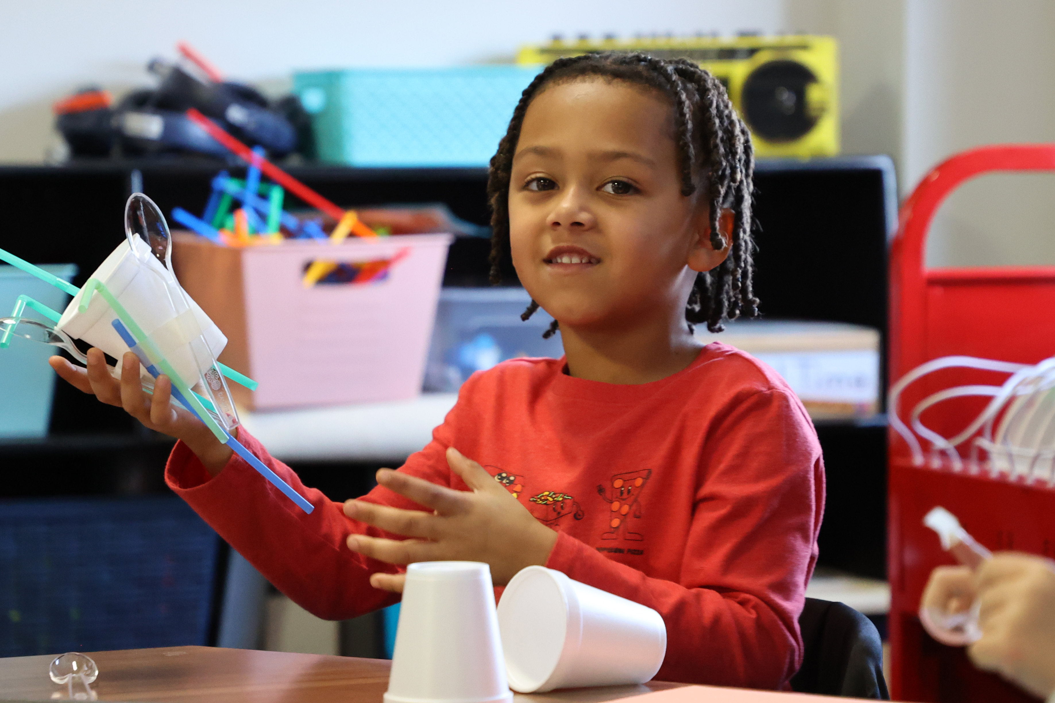 Lee elementary student showing off his creativity during Thinkapahlooza.