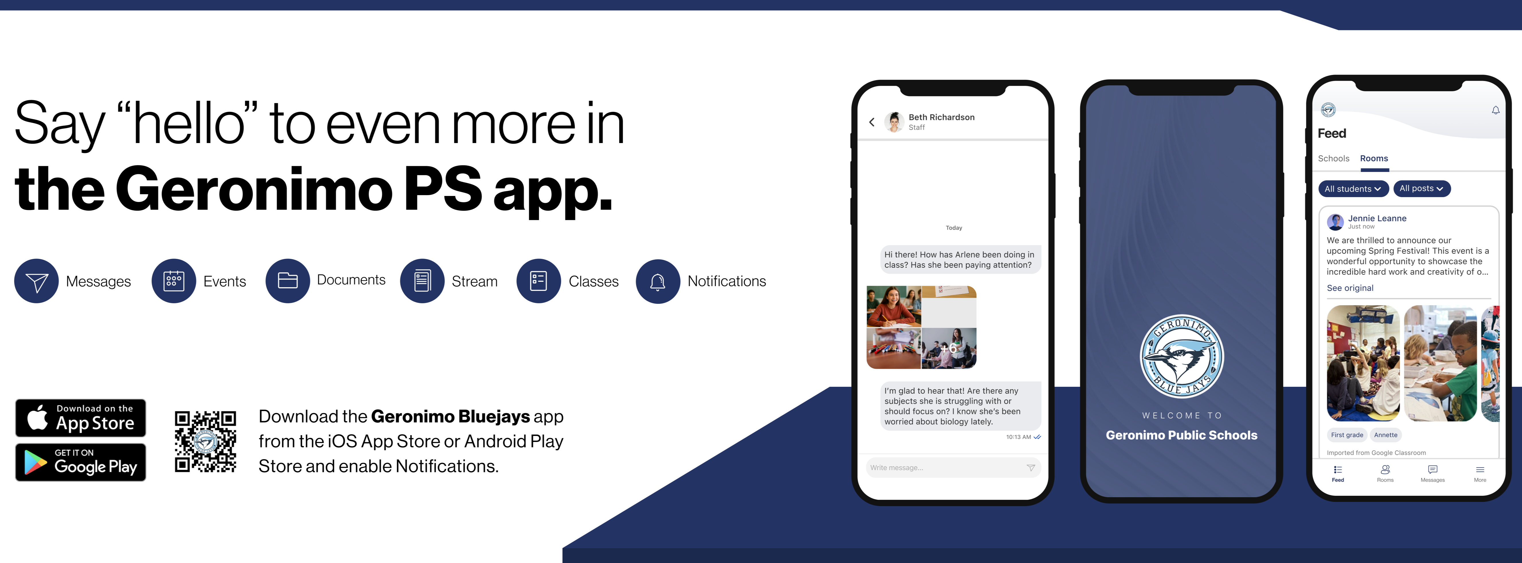 Download the Geronimo Bluejays app from the iOS App Store or Android Play Store and enable Notifications.