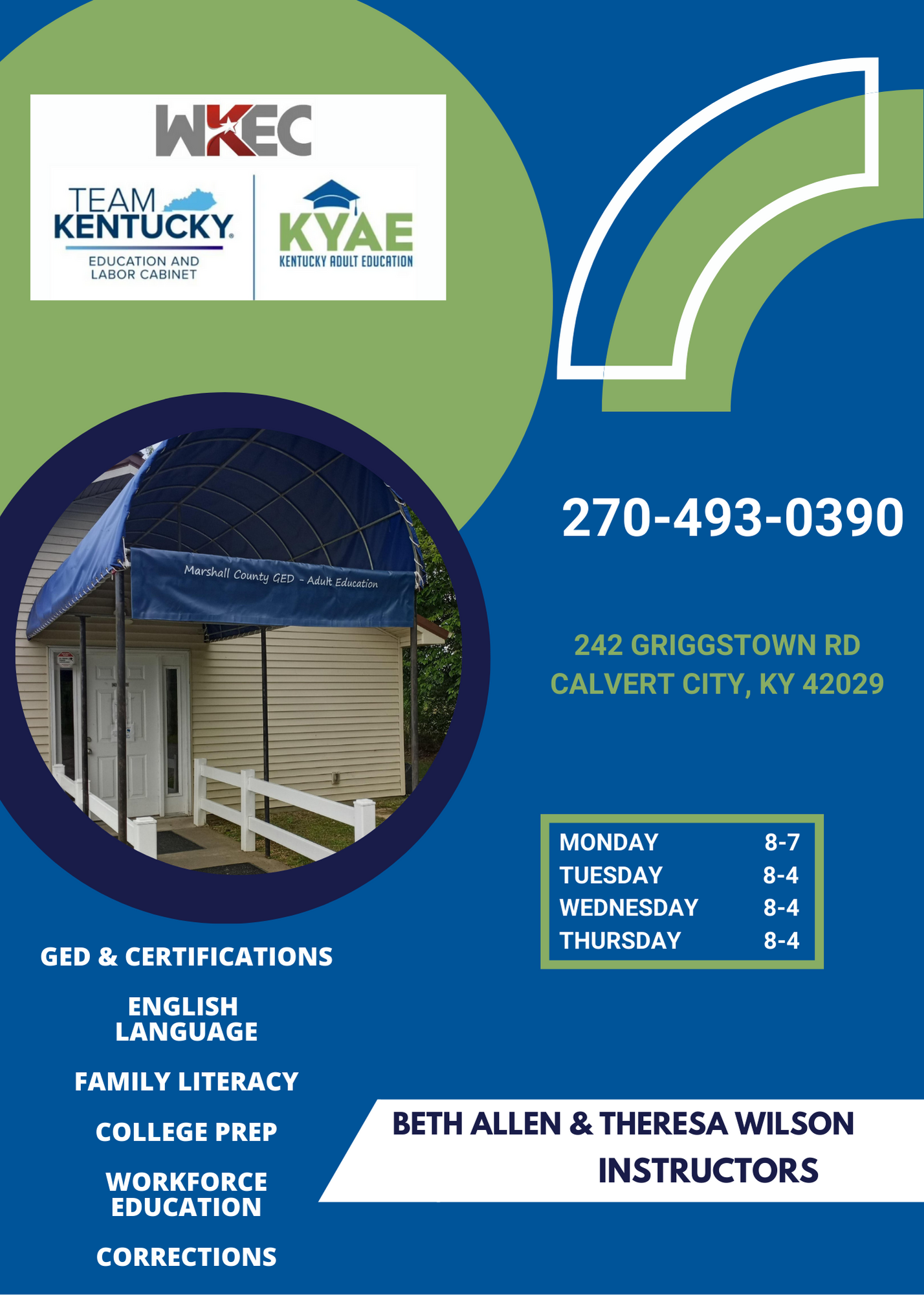 Marshall County Adult Education address and phone number