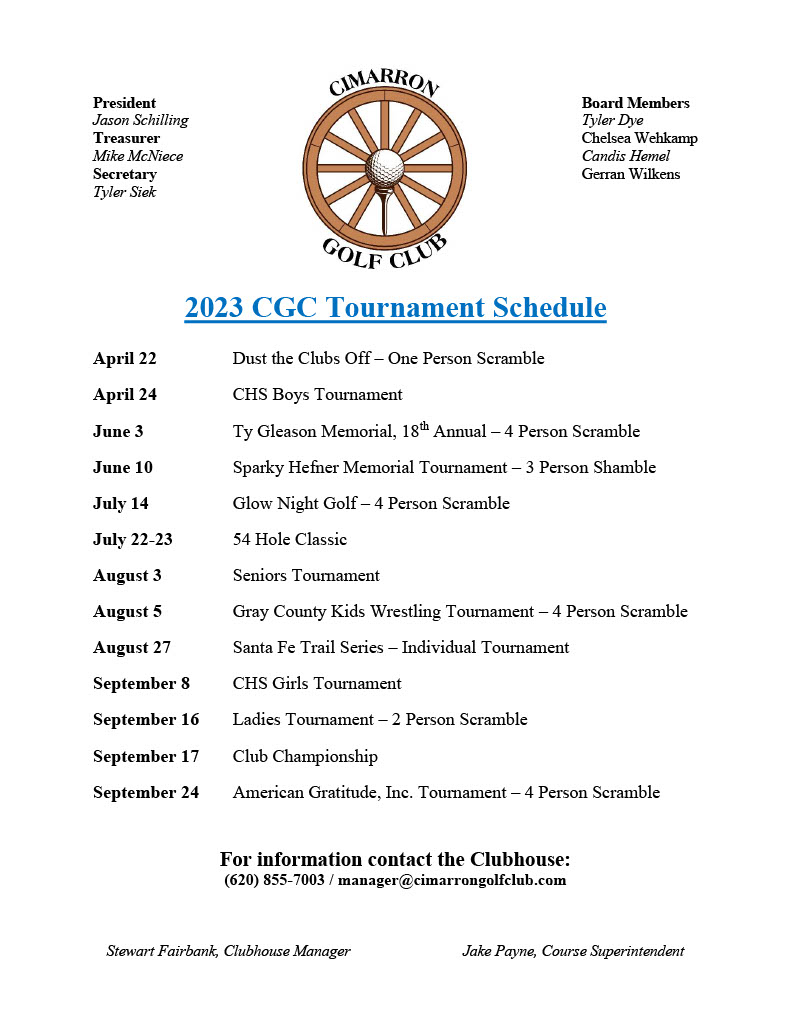 Golf Course Tournament Schedule