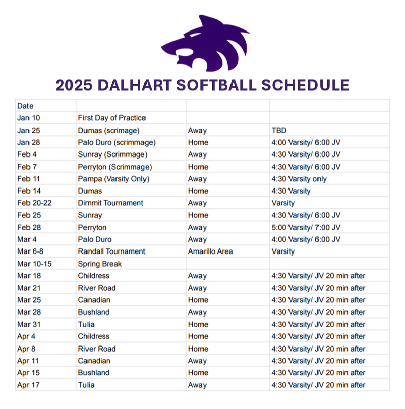 Softball schedule