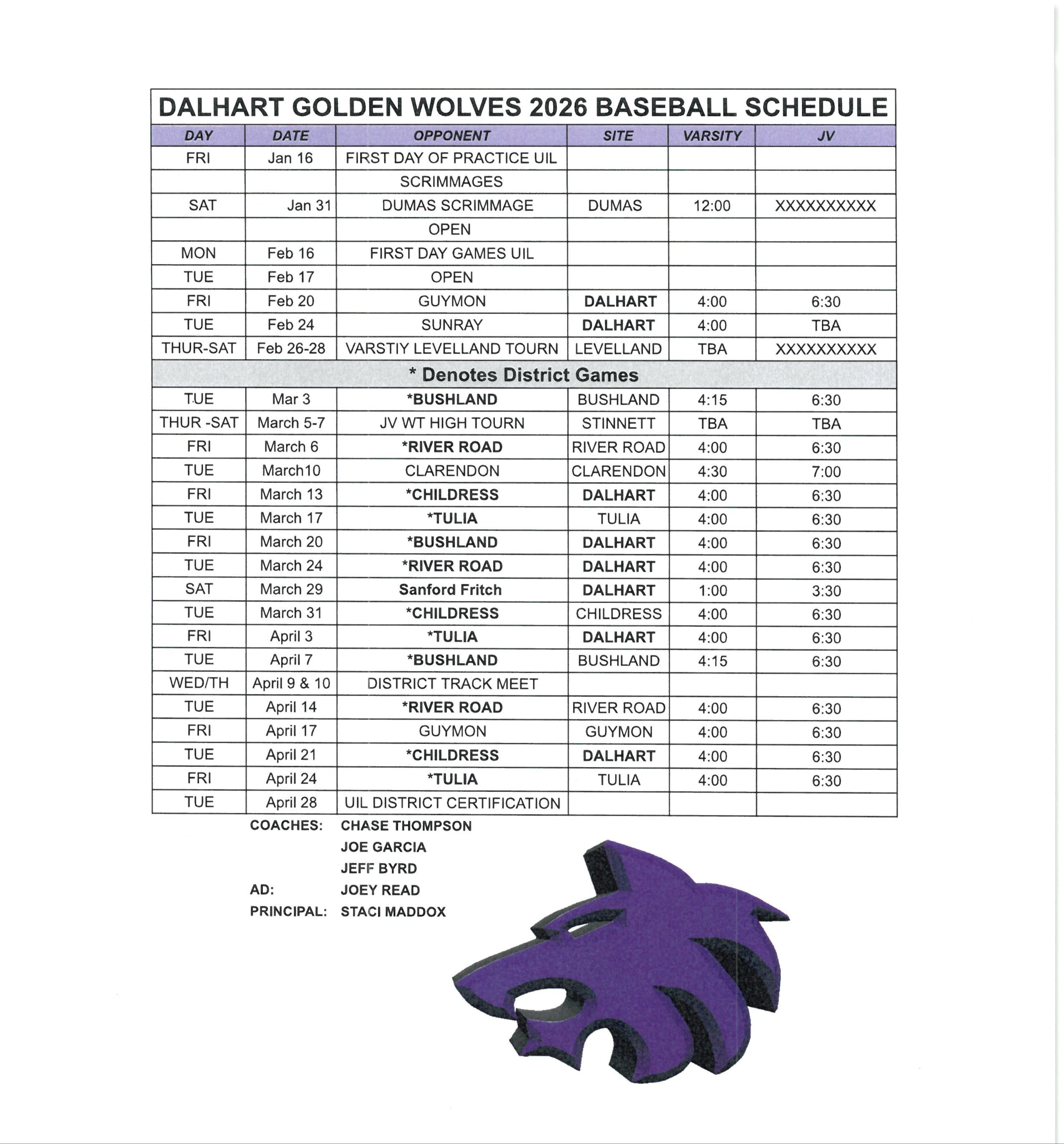 baseball schedule