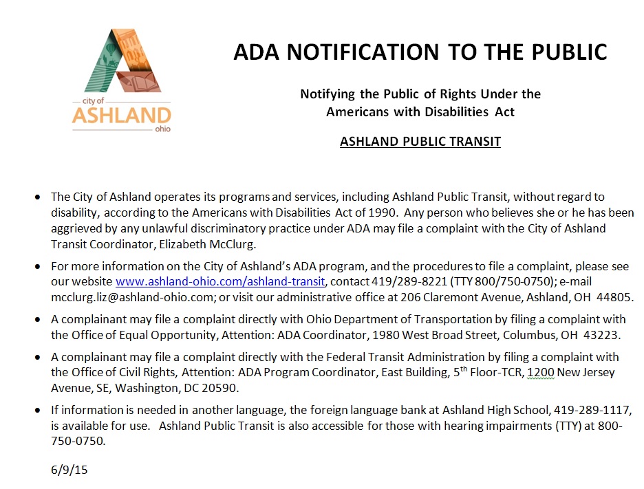 ADA Notification to the public