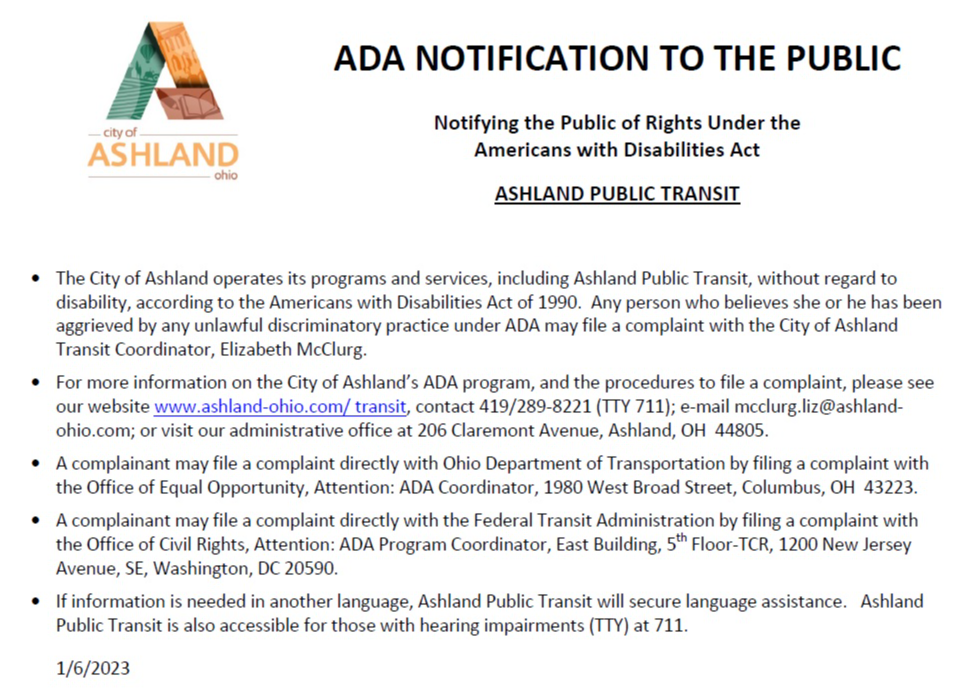 ADA Notification to the public