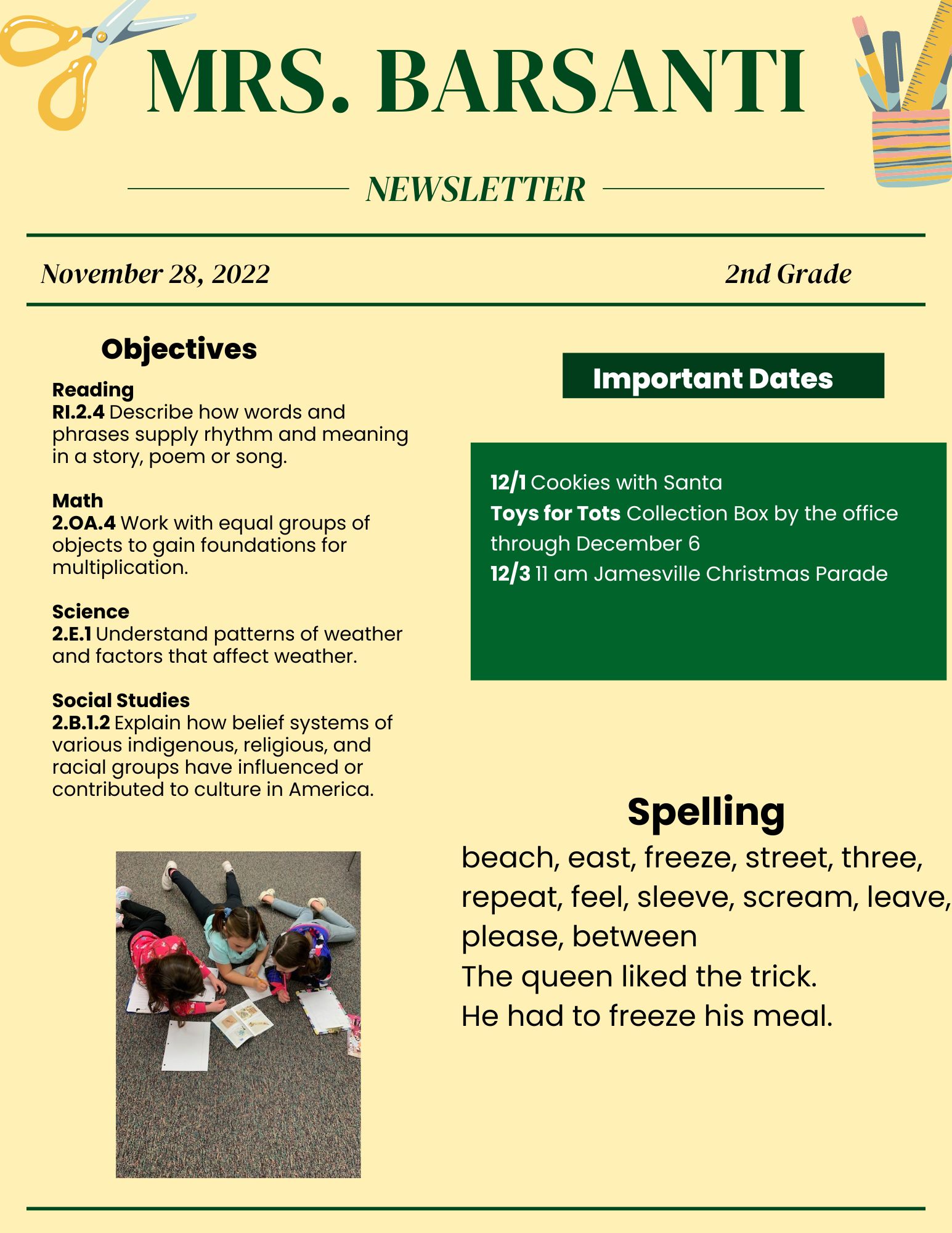 Ms. Barsanti's Second Grade Class Jamesville Elementary