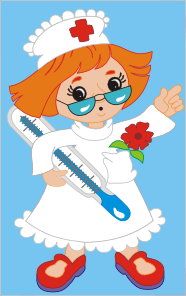 cartoon of nurse holding a thermometer