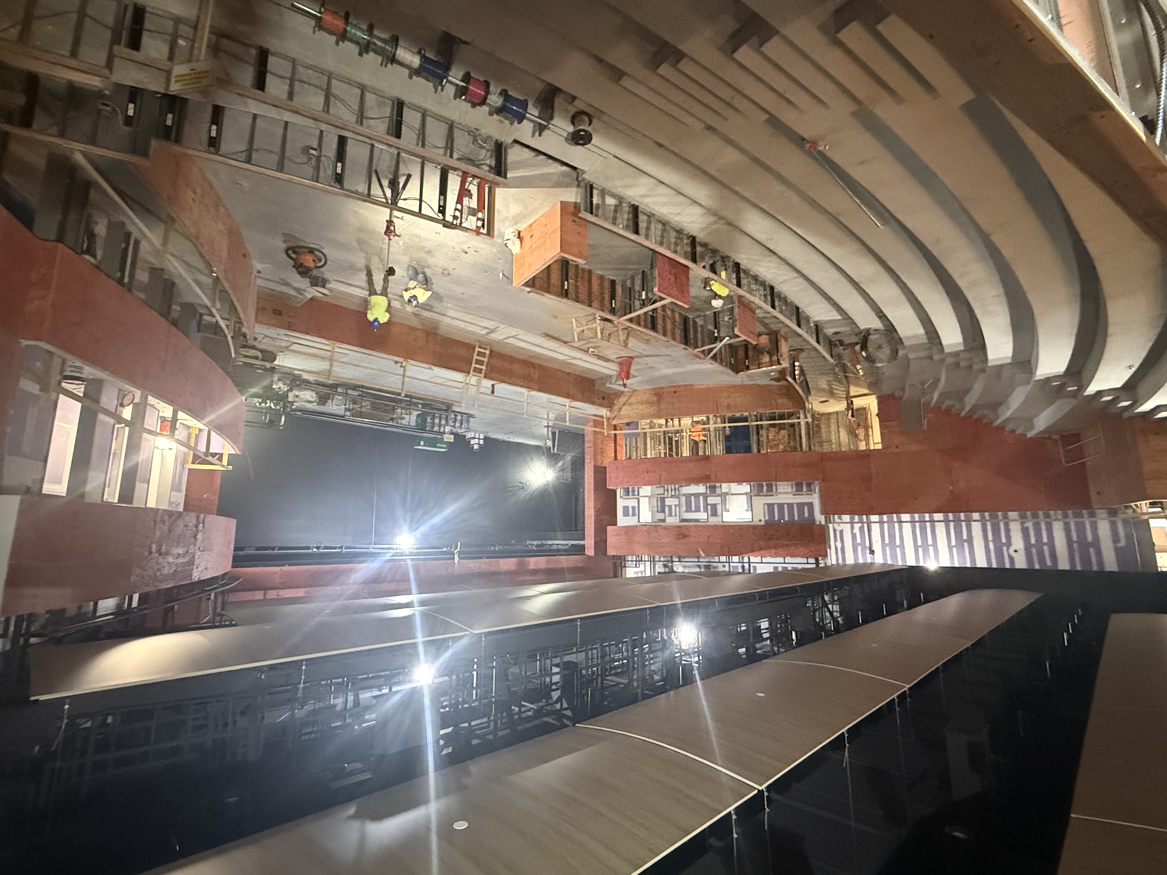 The stage and orchestra pit of the unfinished NRHS auditorium.