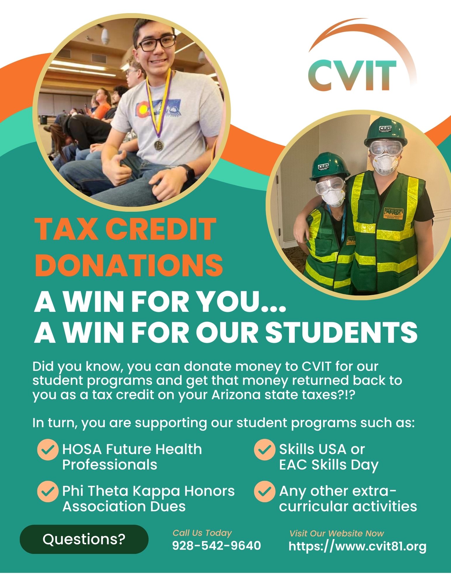 Tax Credit Donations can help support CVIT student programs