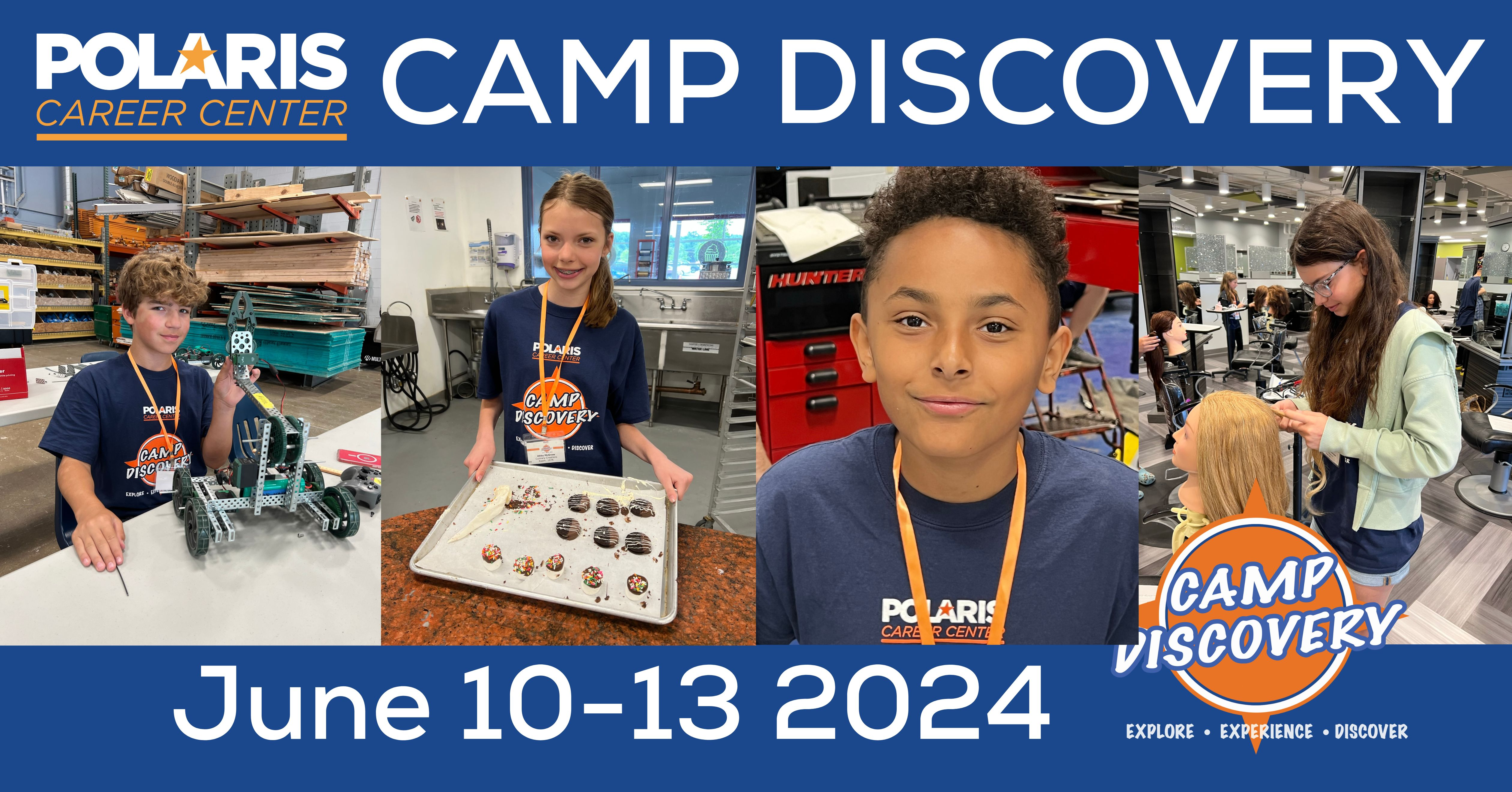 camp discovery logo and students in classes