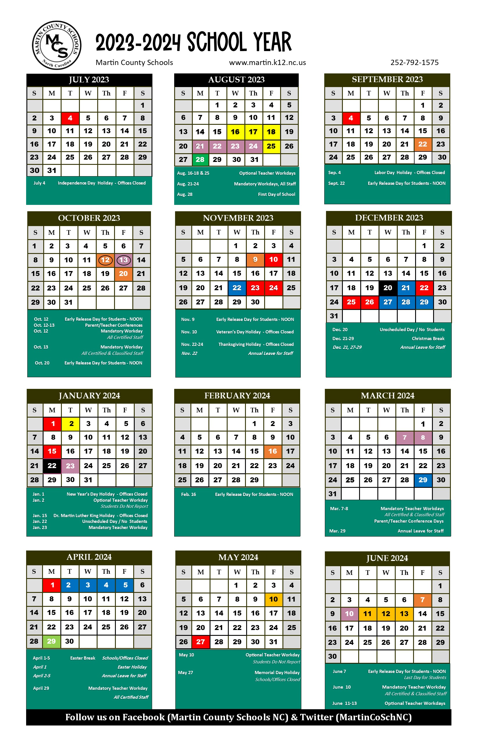 Martin County Schools Calendar | South Creek Elementary School