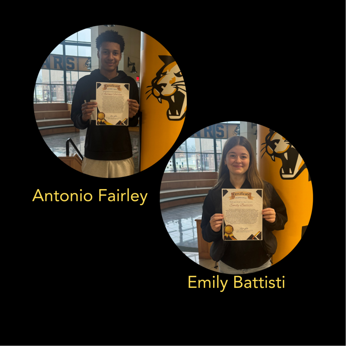 Fairley and Battisti are shown holding their certificates