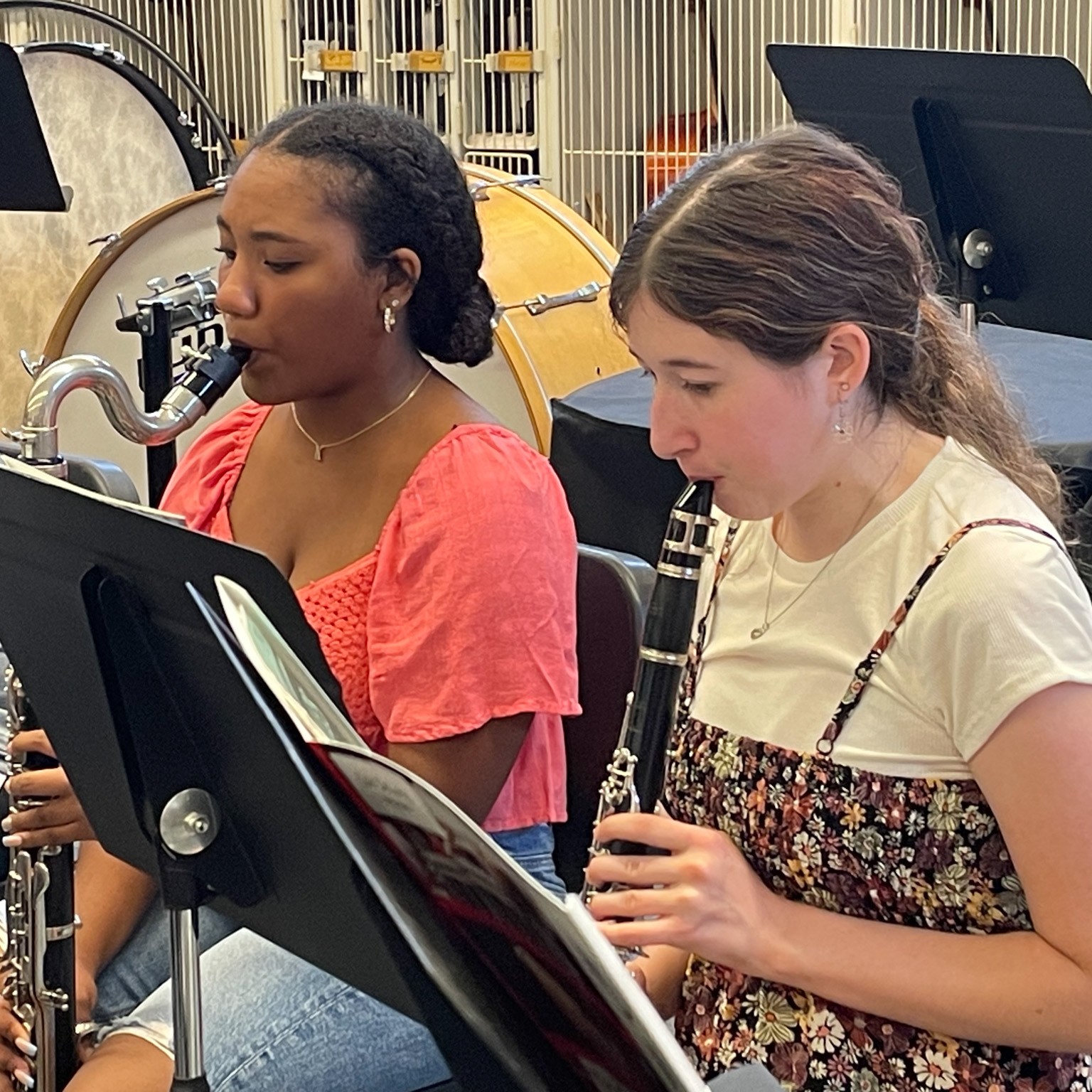 Two students play musical instruments