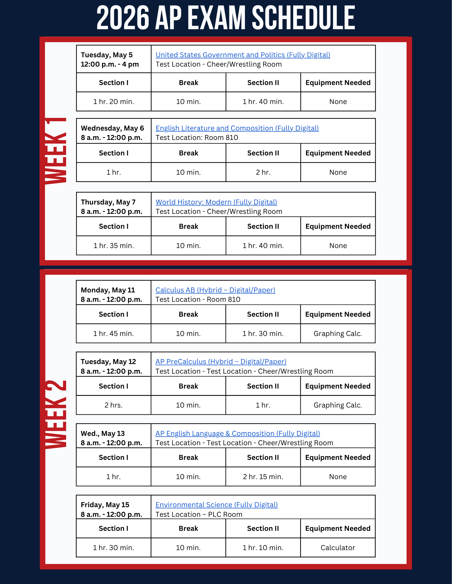 2026 AP Exam Schedule